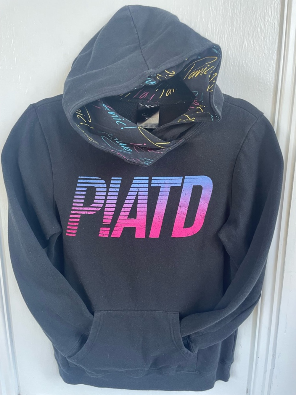Vintage Panic at the Disco Cowl Neck Graphic Lined Hoodie with Gradient Logo